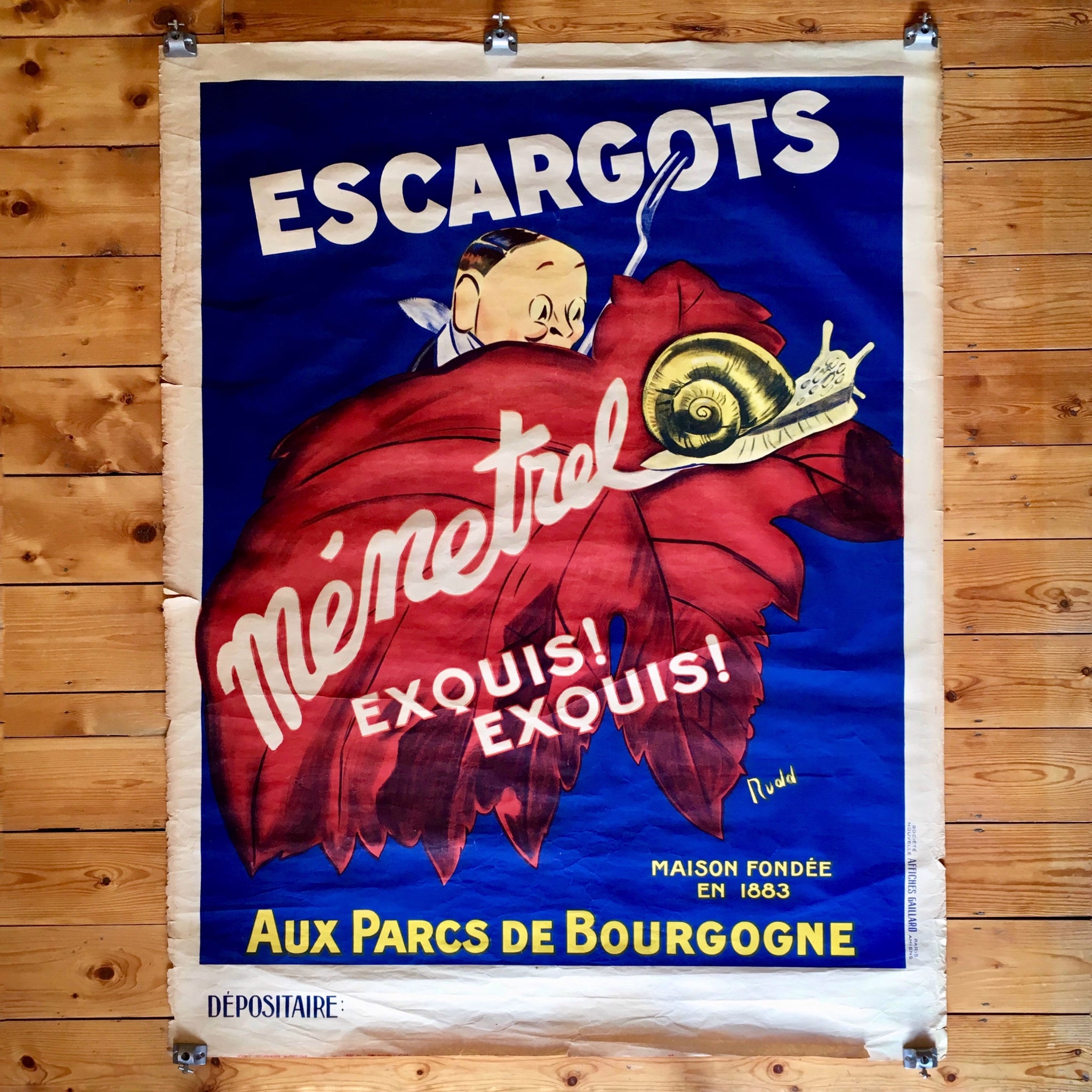 Escargots Menetrel 1930's French Lithograph Poster by Rudd