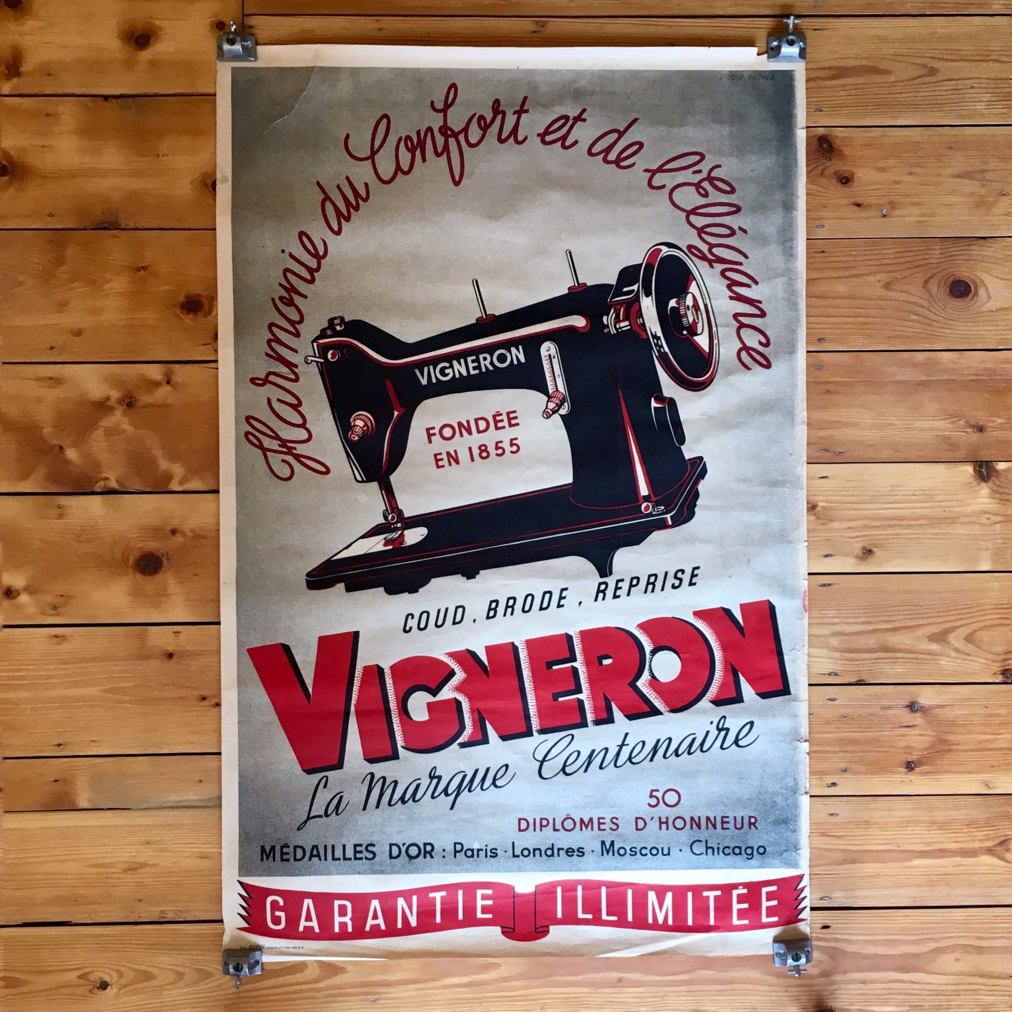 Vigneron Sewing Machines Original 1949 Studio Rocher Poster