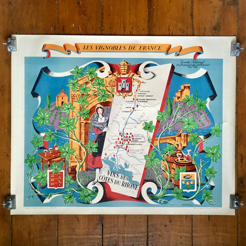 Vins des Côtes du Rhône 'Les Vignobles de France' Remy Hetreau Poster 1954