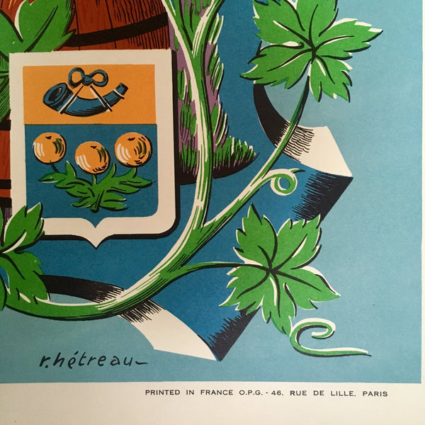 Vins des Côtes du Rhône 'Les Vignobles de France' Remy Hetreau Poster 1954